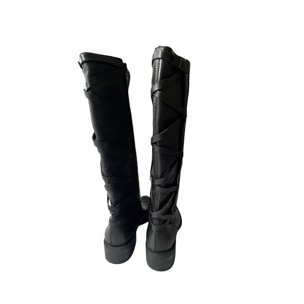 BCBGeneration Tall Boots Womens 9 Black Leather Lace Back Edgy Goth BG-MALLORY